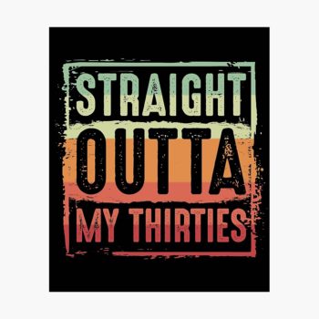 Text that says 'Straight Outta My Thirties' to represent turning 40.