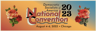 Poster for the 2023 DSA Convention. It depicts roses on both side of a logo.
