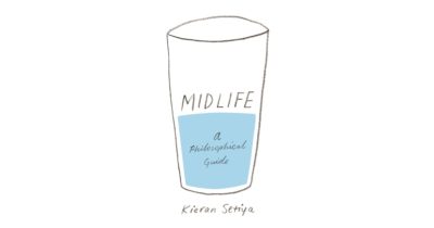 Cover for book Midlife: A Philosophical Guide, by Kieran Setiya. Cover depicts a glass half full of water.
