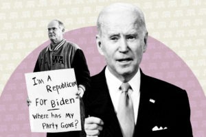 A photo of Joe Biden placed next to a Republican support of Biden holding a sign.