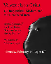 The cover of the book Venezuela in Crisis by Anderson Bean, depicting a red background and a black pool of spilled oil.